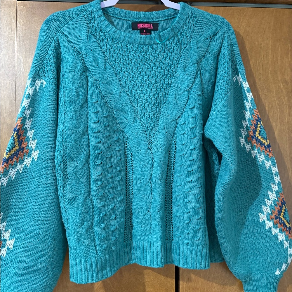 Rock&Roll Teal Cable Knit Sweater